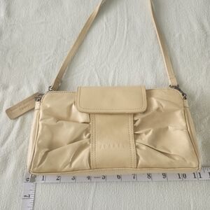 JOANEL  Vintage Cream Leather Shoulder Bag with Ruched Front